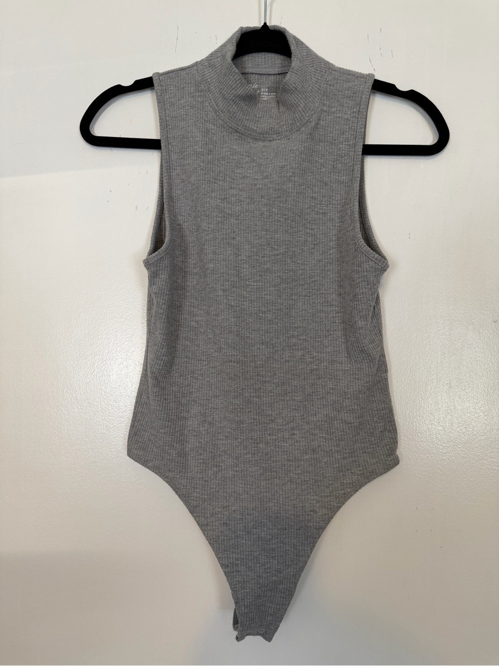aerie Ribbed Sleeveless Mock Neck Bodysuit - Gray